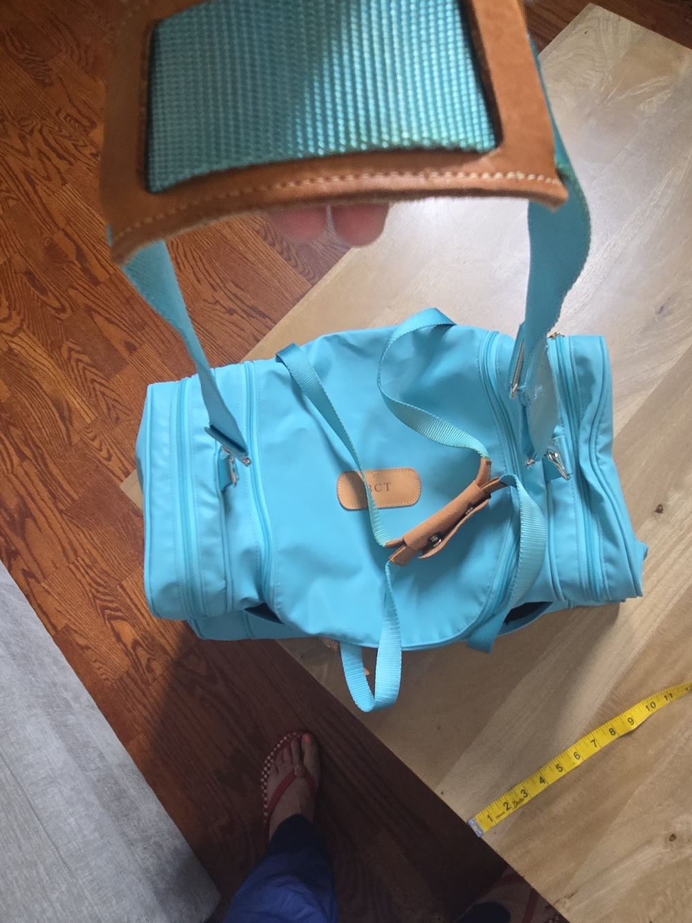 Jon Hart Design Medium Square Duffel Bag Aqua Blue Travel Weekender BCT Monogram - Picture 6 of 14